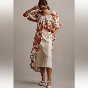 Pilcro Cream Midi Skirt with High Slit